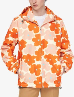 Sandro Floral-print Relaxed-fit Woven Windbreaker -AllSain Clothing Shop R04102502 JAUNESORANGES ALT04