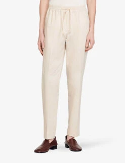 Sandro Tapered Drawstring-waist Stretch-cotton Blend Trousers -AllSain Clothing Shop R04102510 NATURELS ALT02