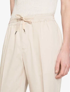 Sandro Tapered Drawstring-waist Stretch-cotton Blend Trousers -AllSain Clothing Shop R04102510 NATURELS ALT04
