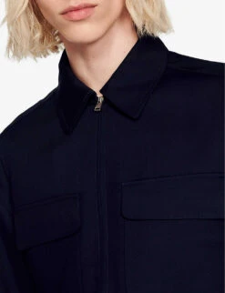 Sandro Harrington Patch-pocket Woven Jacket -AllSain Clothing Shop R04102603 BLEUS ALT04