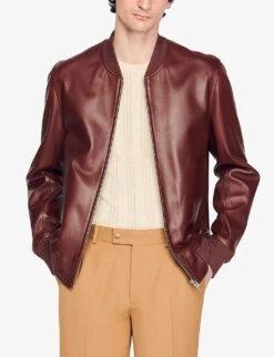 Sandro Monaco Baseball-collar Leather Jacket -AllSain Clothing Shop R04102606 BRUNS ALT02