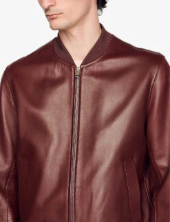 Sandro Monaco Baseball-collar Leather Jacket -AllSain Clothing Shop R04102606 BRUNS ALT04