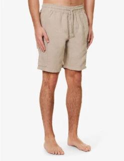 Vilebrequin Logo-patch Drawstring-waist Linen Shorts 7 Vilebrequin Logo-patch Drawstring-waist Linen Shorts -AllSain Clothing Shop R04110003 SAFARI ALT02