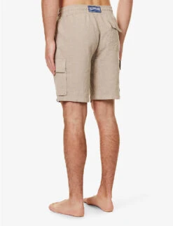 Vilebrequin Logo-patch Drawstring-waist Linen Shorts 8 Vilebrequin Logo-patch Drawstring-waist Linen Shorts -AllSain Clothing Shop R04110003 SAFARI ALT03
