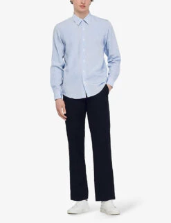 Sandro Stripe-pattern Collared Regular-fit Woven Shirt 6 Sandro Stripe-pattern Collared Regular-fit Woven Shirt -AllSain Clothing Shop R04111296 BLEUS ALT01