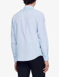 Sandro Stripe-pattern Collared Regular-fit Woven Shirt 8 Sandro Stripe-pattern Collared Regular-fit Woven Shirt -AllSain Clothing Shop R04111296 BLEUS ALT03