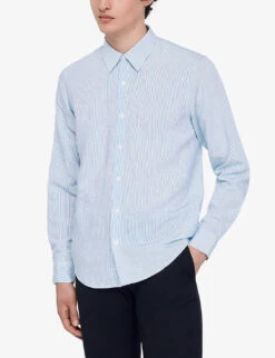 Sandro Stripe-pattern Collared Regular-fit Woven Shirt 9 Sandro Stripe-pattern Collared Regular-fit Woven Shirt -AllSain Clothing Shop R04111296 BLEUS ALT04