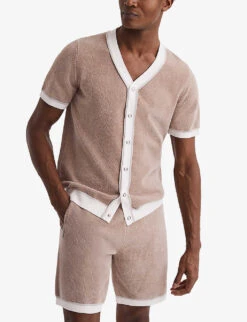 Reiss Striker Contrast-trim Pressed-stud Knitted Shirt 7 Reiss Striker Contrast-trim Pressed-stud Knitted Shirt -AllSain Clothing Shop R04116735 CHAMPAGNE ALT02