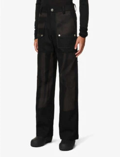 Double-knee Straight-leg Regular-fit Cotton Trousers -AllSain Clothing Shop R04117084 BLACK ALT02