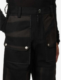 Double-knee Straight-leg Regular-fit Cotton Trousers -AllSain Clothing Shop R04117084 BLACK ALT04