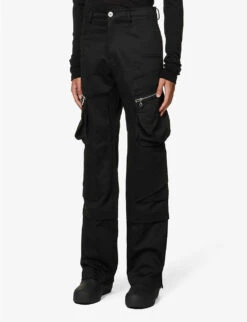 Multi-pocket Dropped-crotch Wide-leg Regular-fit Cotton Trousers -AllSain Clothing Shop R04117085 BLACK ALT02