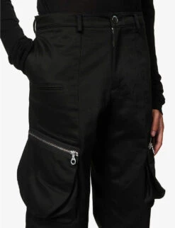 Multi-pocket Dropped-crotch Wide-leg Regular-fit Cotton Trousers -AllSain Clothing Shop R04117085 BLACK ALT04