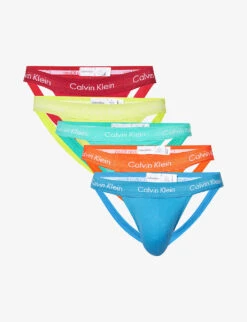 Calvin Klein Pride Low-rise Branded-waistband Pack Of Five Stretch-cotton Jock Straps
