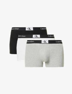 Calvin Klein Logo-waistband Pack Of Three Stretch-recycled Cotton-blend Trunks