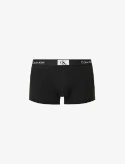 Calvin Klein Logo-waistband Stretch-recycled Cotton-blend Trunks