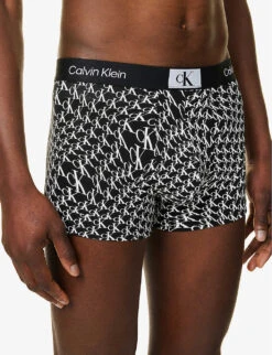 Calvin Klein Monogram-print Stretch-recycled Cotton-blend Trunks -AllSain Clothing Shop R04117861 MULTI ALT03