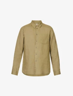 Pearlescent-button Chest-pocket Tailored-fit Linen Shirt