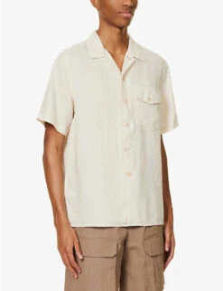 Short-sleeved Button-up Regular-fit Linen Shirt -AllSain Clothing Shop R04122222 BEIGE ALT02