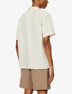 Short-sleeved Button-up Regular-fit Linen Shirt -AllSain Clothing Shop R04122222 BEIGE ALT03