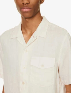 Short-sleeved Button-up Regular-fit Linen Shirt -AllSain Clothing Shop R04122222 BEIGE ALT04