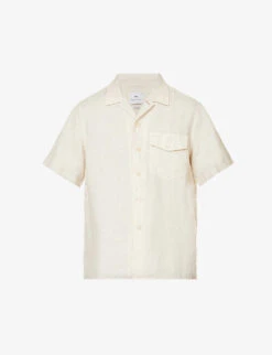 Short-sleeved Button-up Regular-fit Linen Shirt