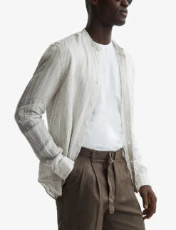 Reiss Ocean Striped Regular-fit Linen Shirt -AllSain Clothing Shop R04122266 OATMEALWHITE ALT02