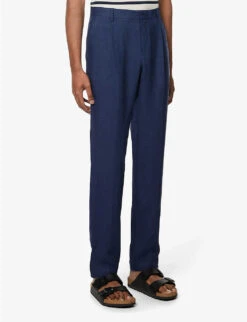 Sunspel Pleated-front Pressed-crease Regular-fit Straight-leg Linen Trousers -AllSain Clothing Shop R04124837 LIGHTNAVY ALT02