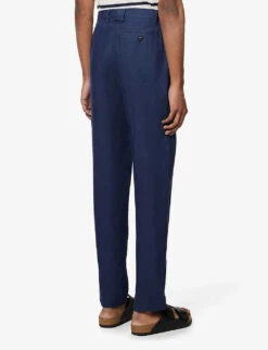 Sunspel Pleated-front Pressed-crease Regular-fit Straight-leg Linen Trousers -AllSain Clothing Shop R04124837 LIGHTNAVY ALT03