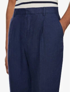 Sunspel Pleated-front Pressed-crease Regular-fit Straight-leg Linen Trousers -AllSain Clothing Shop R04124837 LIGHTNAVY ALT04
