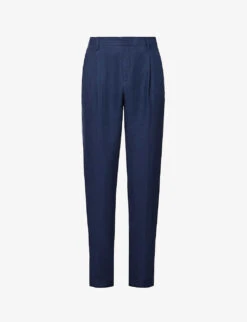 Sunspel Pleated-front Pressed-crease Regular-fit Straight-leg Linen Trousers