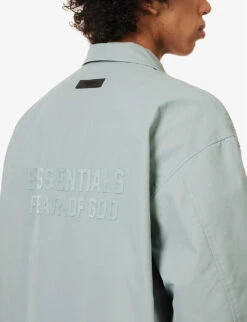 ESSENTIALS Brand-print Relaxed-fit Cotton-blend Coat -AllSain Clothing Shop R04126222 SYCAMORE ALT04