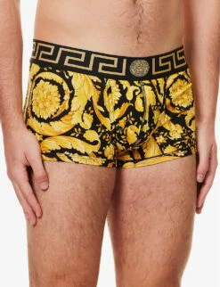 Versace Iconic-print Stretch-cotton Trunks -AllSain Clothing Shop R04127422 BLACKPRINT ALT03