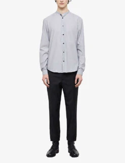 THE KOOPLES Officer-collar Stripe-pattern Cotton Shirt -AllSain Clothing Shop R04127927 BLA09 ALT02