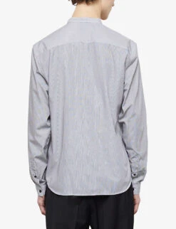 THE KOOPLES Officer-collar Stripe-pattern Cotton Shirt -AllSain Clothing Shop R04127927 BLA09 ALT03