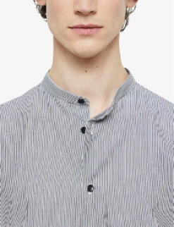 THE KOOPLES Officer-collar Stripe-pattern Cotton Shirt -AllSain Clothing Shop R04127927 BLA09 ALT04