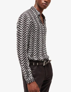 THE KOOPLES Graphic-print Long-sleeved Woven Shirt -AllSain Clothing Shop R04127934 BLA09 ALT02