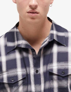 THE KOOPLES Check-pattern Regular-fit Cotton Shirt -AllSain Clothing Shop R04127988 NAV26 ALT04