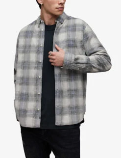 AllSaints Galdana Plaid-patterned Cotton Flannel Shirt -AllSain Clothing Shop R04131360 ECRU ALT02