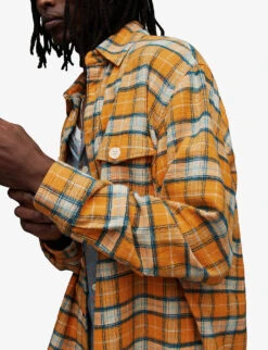 AllSaints Reverb Check-pattern Point-collar Oversized-fit Cotton Shirt -AllSain Clothing Shop R04131507 LEMONYELLOW ALT04