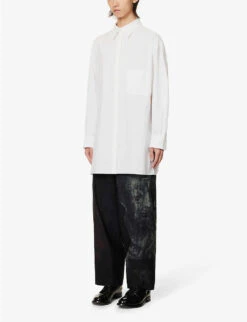 Yohji Yamamoto Patch-pocket Relaxed-fit Cotton-poplin Shirt -AllSain Clothing Shop R04131762 WHITE ALT02