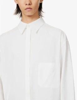 Yohji Yamamoto Patch-pocket Relaxed-fit Cotton-poplin Shirt -AllSain Clothing Shop R04131762 WHITE ALT05