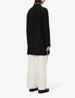 Yohji Yamamoto Frayed-embroidery Spread-collar Relaxed-fit Rayon Shirt 10 Yohji Yamamoto Frayed-embroidery Spread-collar Relaxed-fit Rayon Shirt -AllSain Clothing Shop R04131765 BLACK ALT03