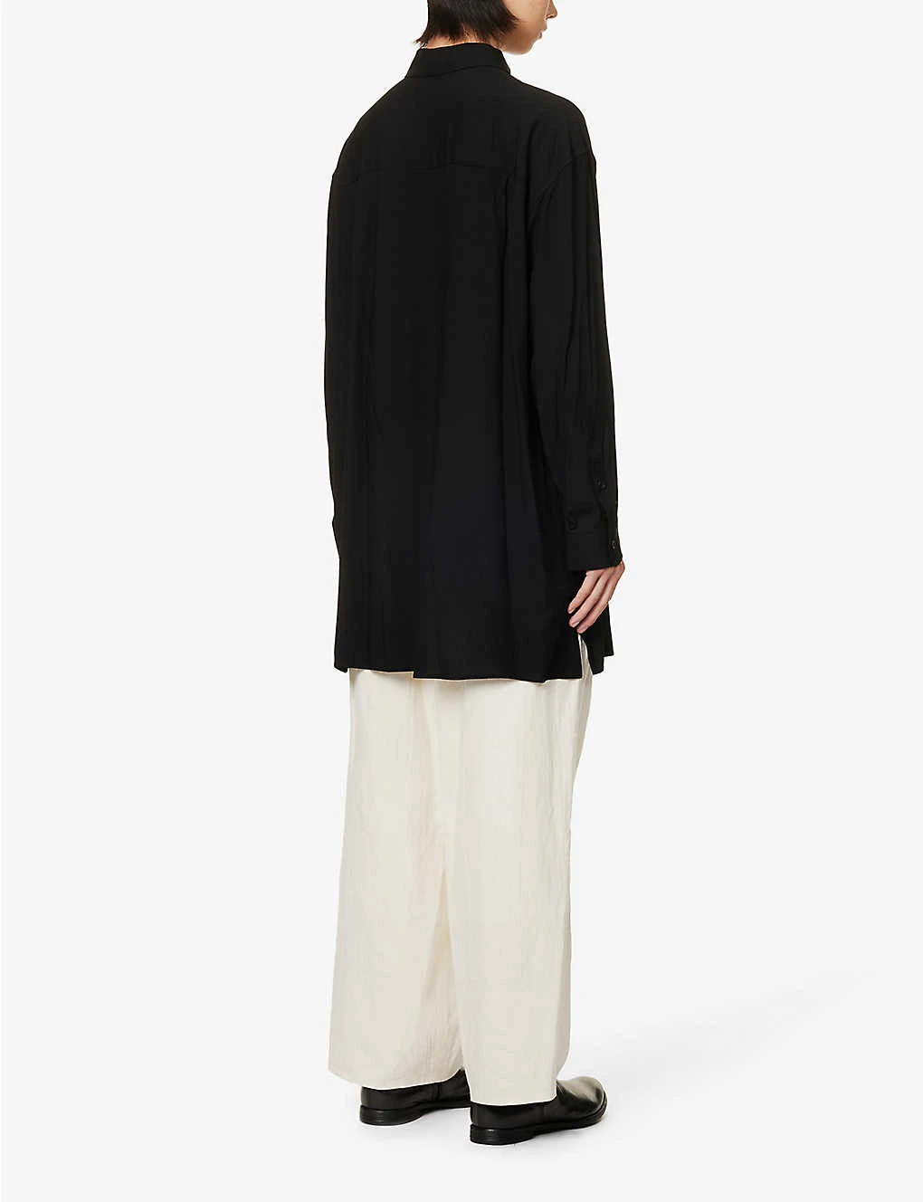 Yohji Yamamoto Frayed-embroidery Spread-collar Relaxed-fit Rayon Shirt 4 Yohji Yamamoto Frayed-embroidery Spread-collar Relaxed-fit Rayon Shirt - Image 4