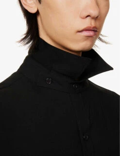 Yohji Yamamoto Frayed-embroidery Spread-collar Relaxed-fit Rayon Shirt 12 Yohji Yamamoto Frayed-embroidery Spread-collar Relaxed-fit Rayon Shirt -AllSain Clothing Shop R04131765 BLACK ALT05