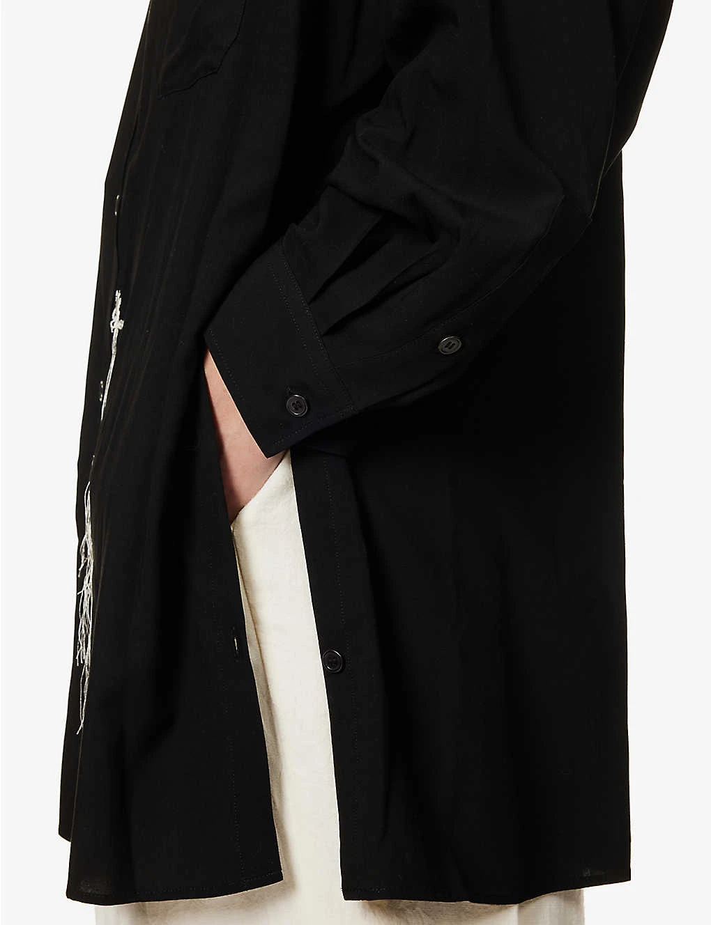 Yohji Yamamoto Frayed-embroidery Spread-collar Relaxed-fit Rayon Shirt 7 Yohji Yamamoto Frayed-embroidery Spread-collar Relaxed-fit Rayon Shirt - Image 7