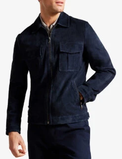Ted Baker Amped Patch-pocket Suede Jacket 6 Ted Baker Amped Patch-pocket Suede Jacket -AllSain Clothing Shop R04132395 NAVY ALT02