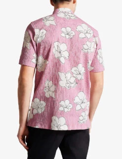 Ted Baker Coving Floral-print Seersucker Stretch-cotton Shirt -AllSain Clothing Shop R04133322 MIDPINK ALT03