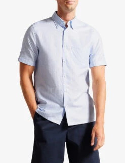 Ted Baker Lytham Striped Short-sleeved Linen And Cotton-blend Shirt -AllSain Clothing Shop R04133337 LTBLUE ALT02