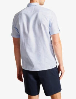 Ted Baker Lytham Striped Short-sleeved Linen And Cotton-blend Shirt -AllSain Clothing Shop R04133337 LTBLUE ALT03