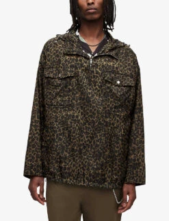 AllSaints Punta Oversized Leopard-print Woven Jacket -AllSain Clothing Shop R04135983 WORNBROWNLEO ALT02